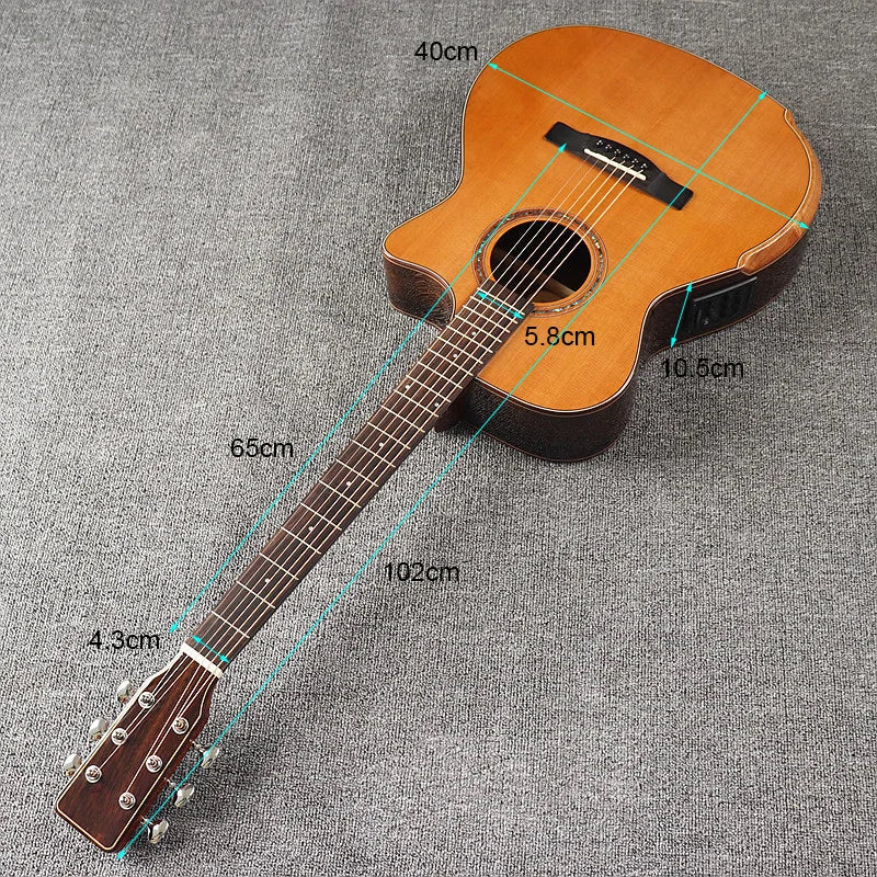 40 Inch 6 String Electric Acoustic Guitar Natural Brown Solid Spruce Top