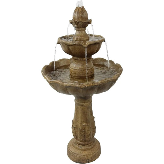 Blooming Flower 38-Inch 2-Tier Outdoor Water Fountain with Electric Submersible Pump for Garden, Patio or Yard