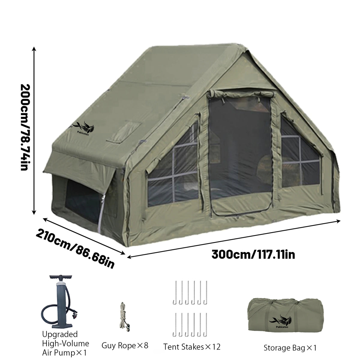 PAKICETUS Luxury Inflatable Camping Tent with Skylight Quick Setup Blow Up Tent with Air Pump 4-6 Persons Large Family Portable Outdoor Tent for Camping Hiking Backyard