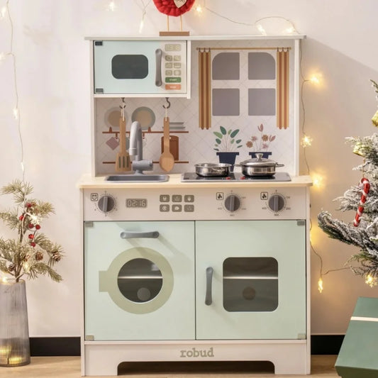 Robud Wooden Play Kitchen Set With Lights And Sounds Green