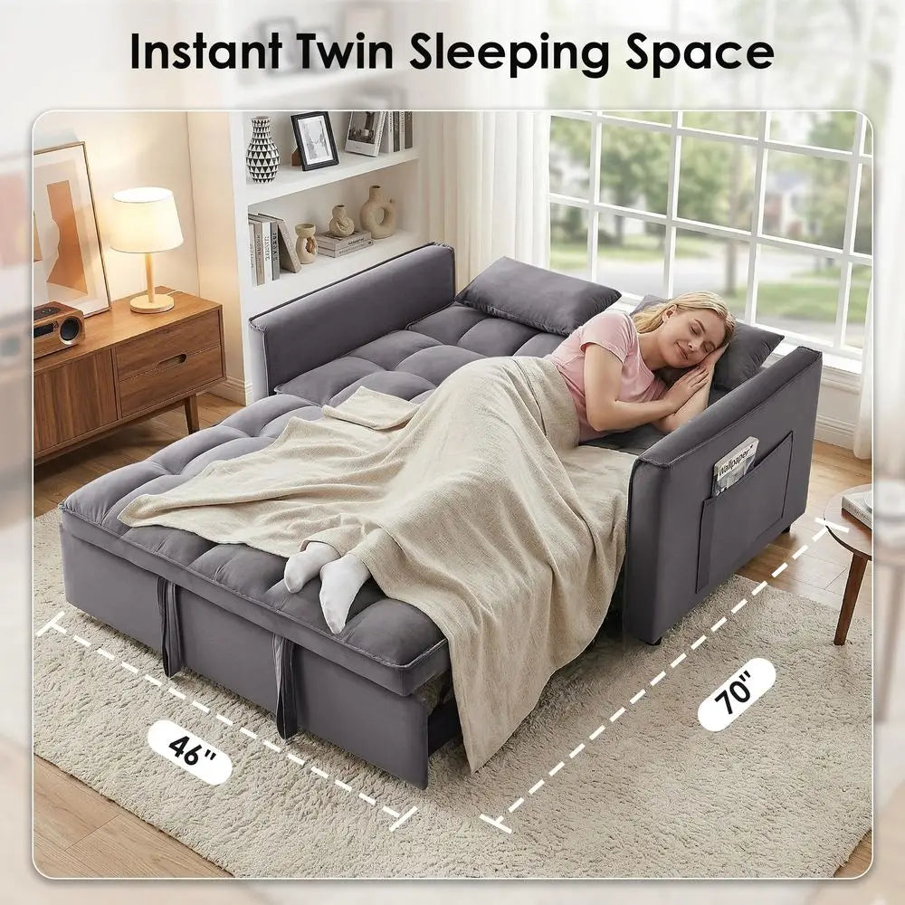 One In One Convertible Sleeper Sofa Bed Modern Loveseat With Adjustable Backrest
