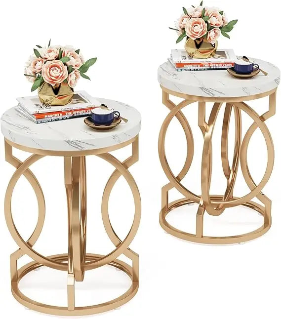 Modern Round End Tables Set Of 2 With Thickened Tabletop