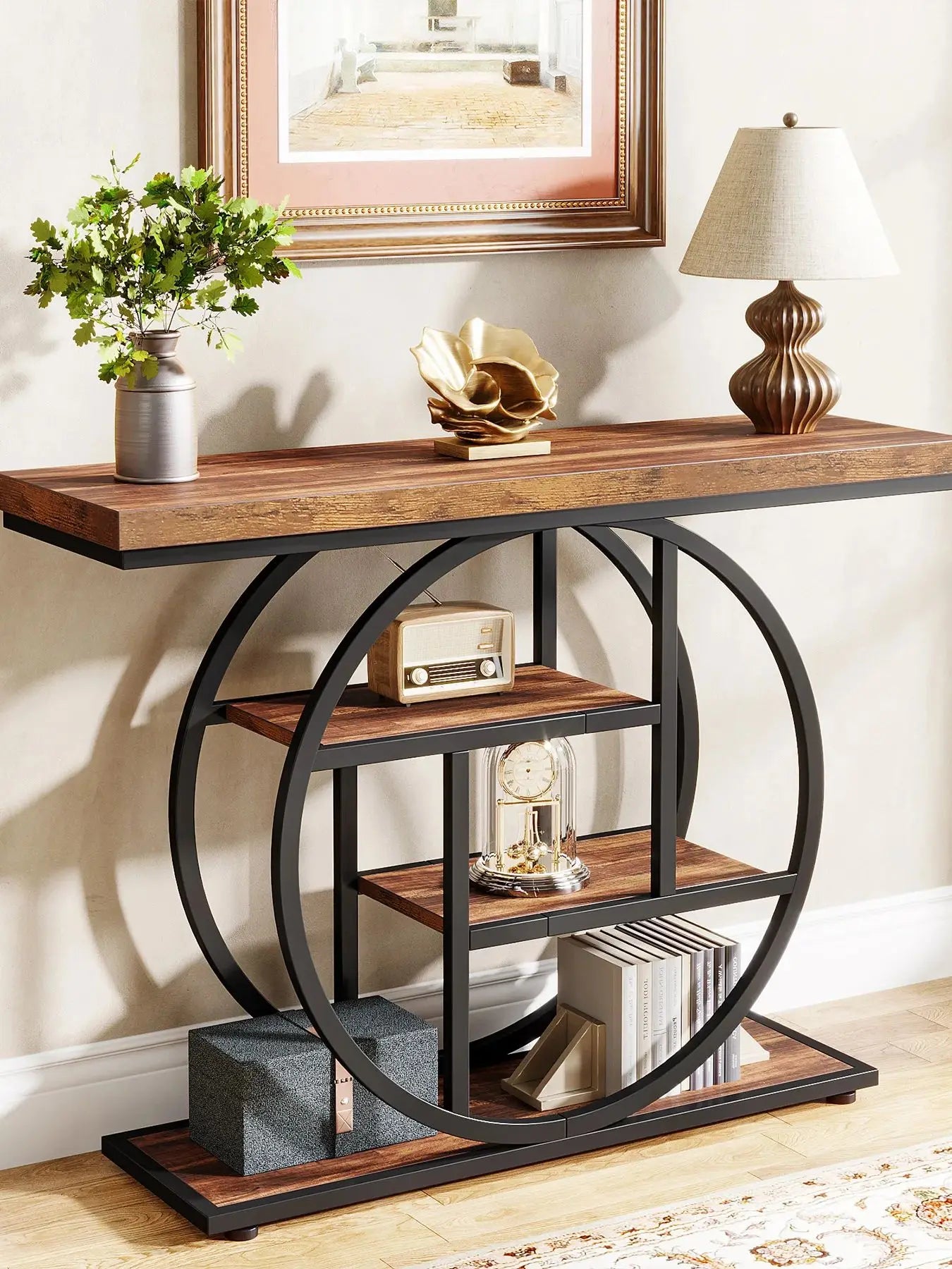 Console Table 4 Tier Entryway Table 41.3 Inch Industrial Sofa Table Living Room