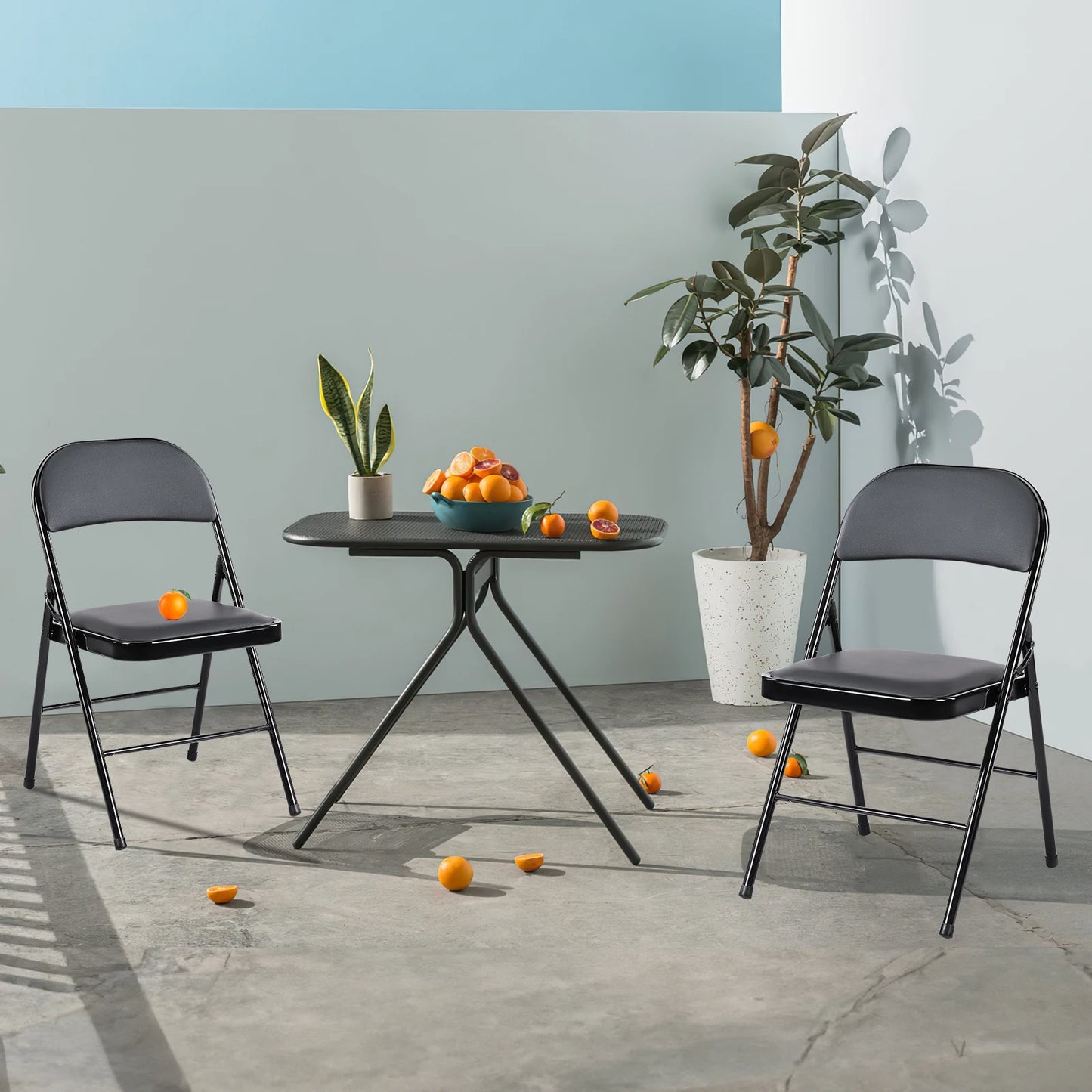 JHK Faux Leather Padded Folding Chairs 4 Pack Sturdy Metal Frame For Home Office