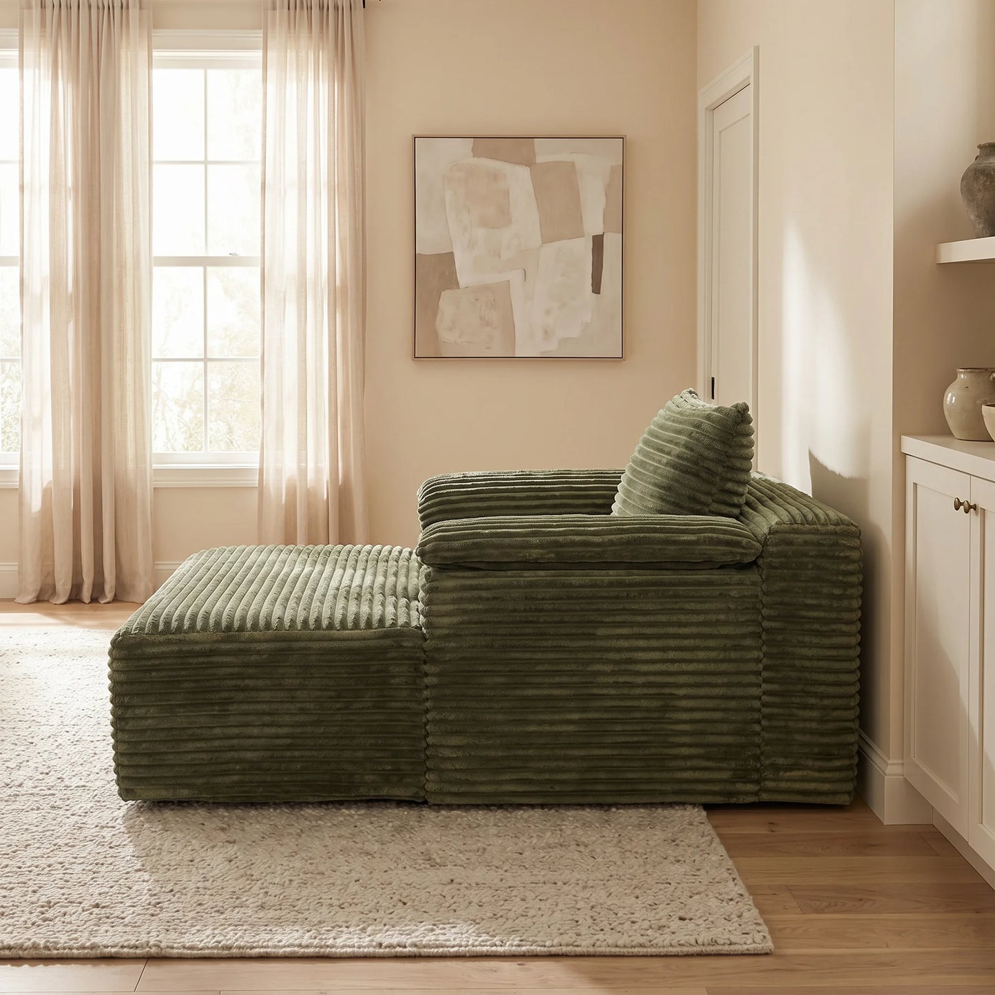 67 Inch Oversized Sofa Bed Corduroy Lounge Chair With Armrests And Pillows