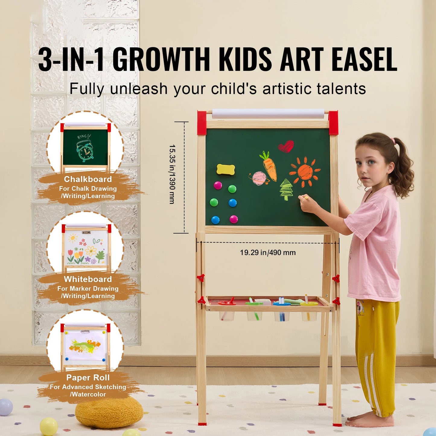 SucceBuy Magnetic Drawing Board For Kids Wooden DoubleSided Art Easel