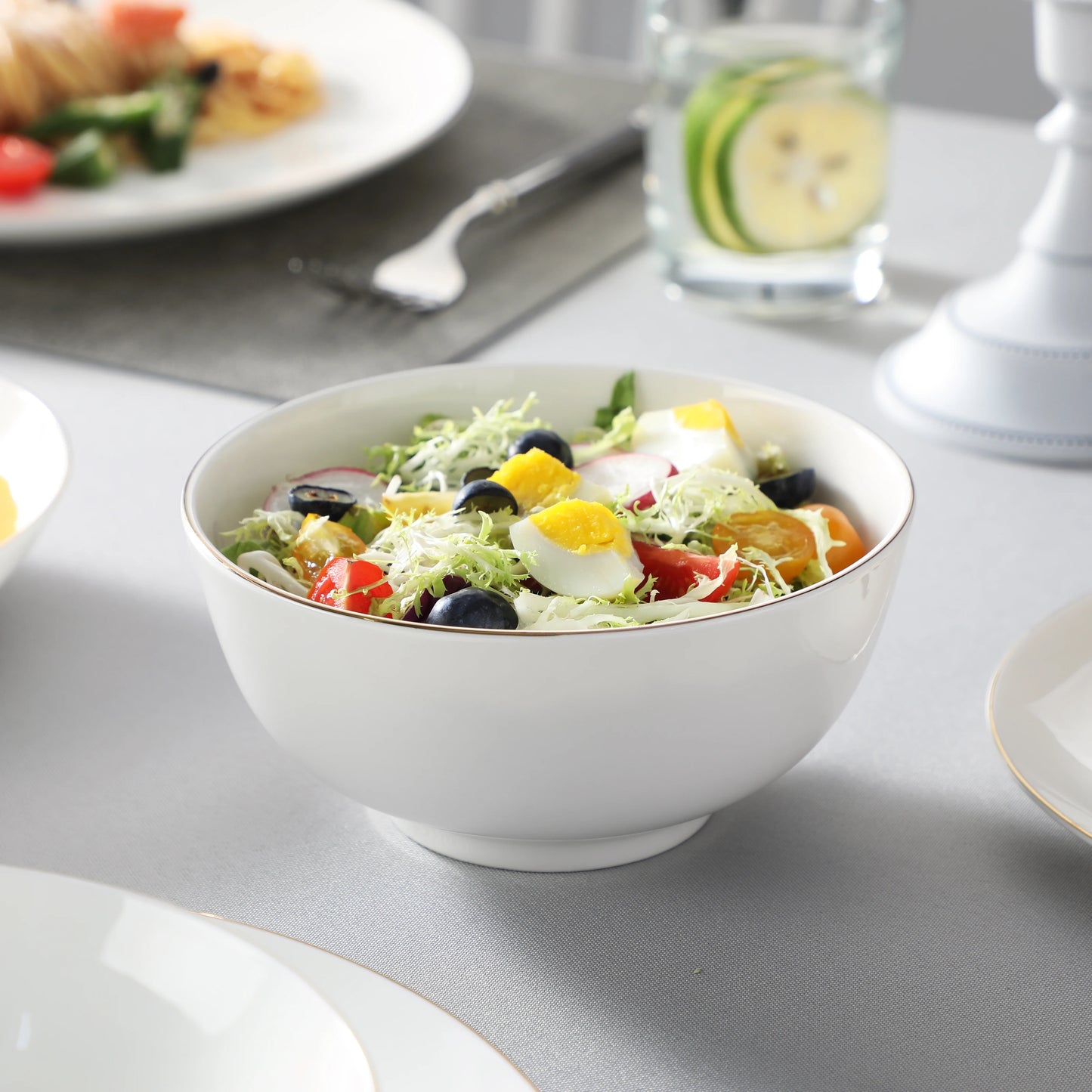 Malacasa Nordic Golden Rim White Bone China Dinnerware Set For 4
