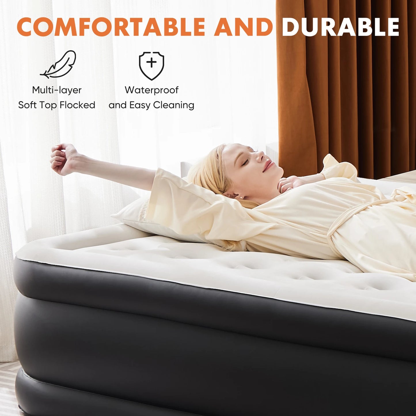 JHK Queen Twin Size Air Mattress Blow Up Double Height Non Slip Bottom 660 Lbs
