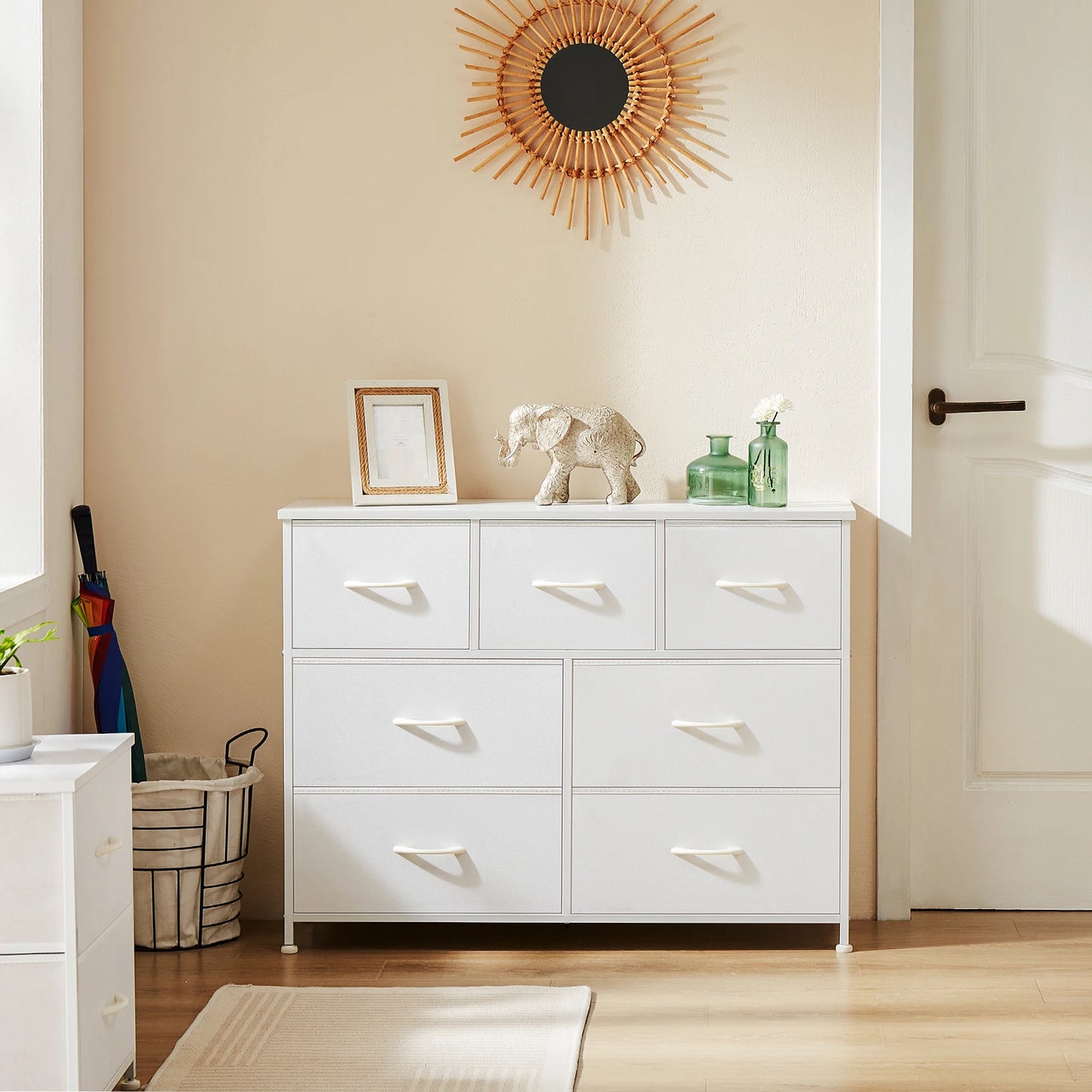 JHK Bedroom Wardrobe With White Fabric Drawers 5 7 10 Drawer Storage Chest