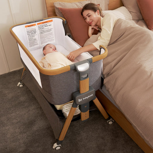 Cozy 2 Baby Bedside Bassinet 3 in 1 Portable Crib with Mattress and Wheels