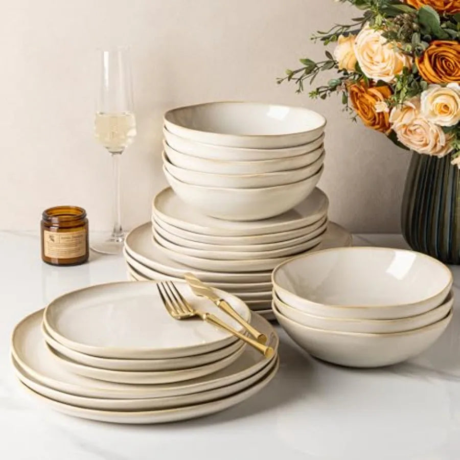 Stoneware Dinnerware Set For 4 12 Pieces Reactive Glaze Plates And Bowls