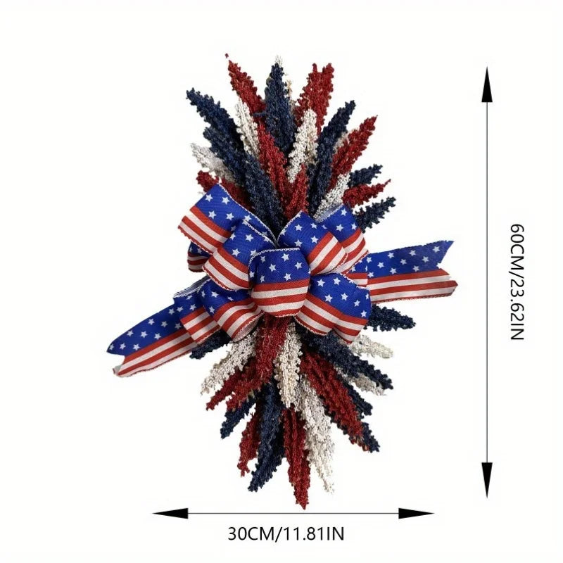 Patriotic Front Door Wreath for 4th of July Independence Day Blue Red White