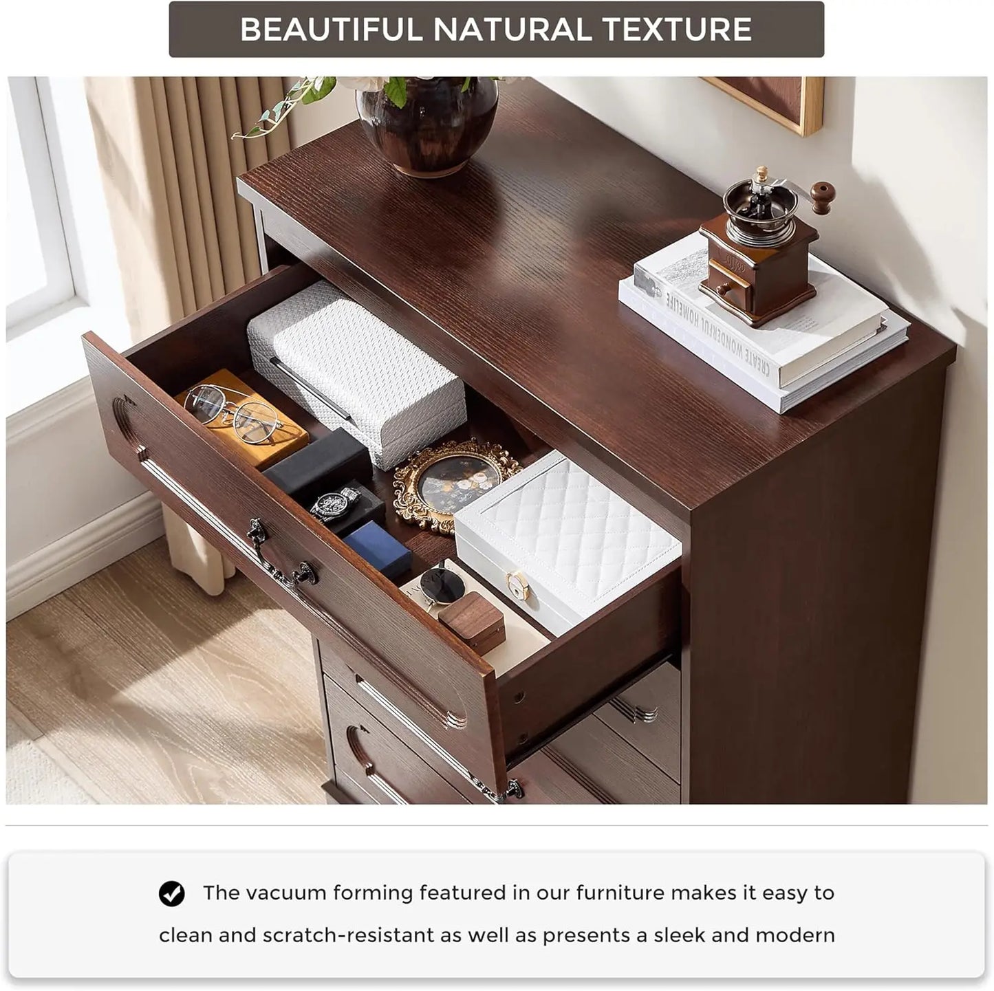 Farmhouse Cherry Wood Chest of Drawers for Bedroom Rustic Wide