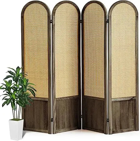 Room Divider 4 Panel, Folding Privacy Screen, Foldable Wood Divider Room Dec, Rattan Room Divider, Portable Partition Screen, Wa