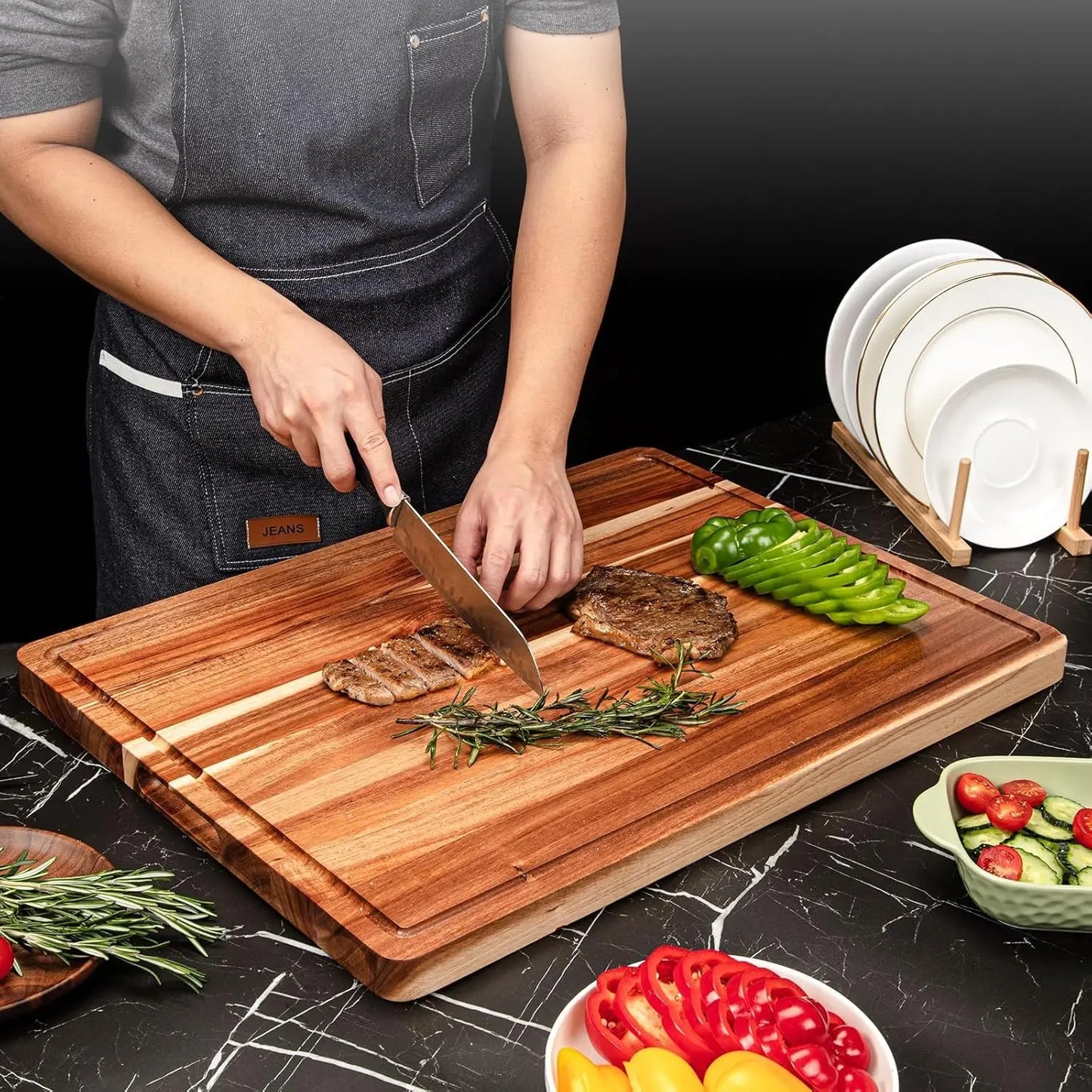 Extra Large Wood Cutting Board With Juice Groove Handle Reversible Butcher Block