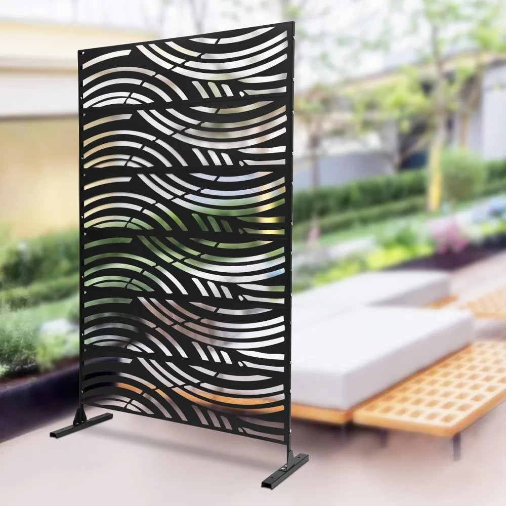 Outdoor Metal Privacy Screen Fence Freestanding Privacy Panels Decorative Divider for Porch Balcony Lawn Garden (Black)