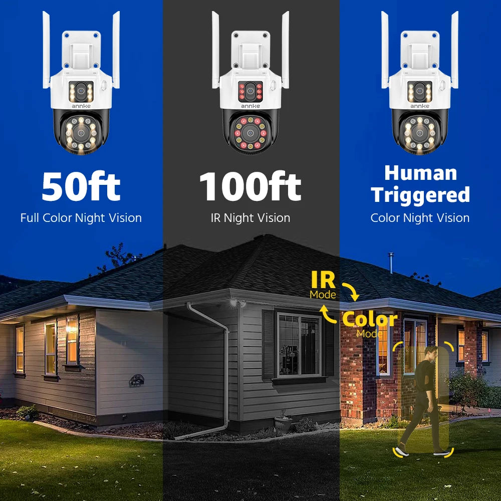 ANNKE 6MP Dual Lens Outdoor Wireless WiFi PT Camera Red Blue Siren Two Way Audio