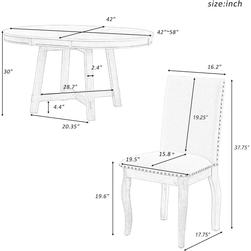 Farmhouse Round Extendable Dining Table Set With 4 Chairs