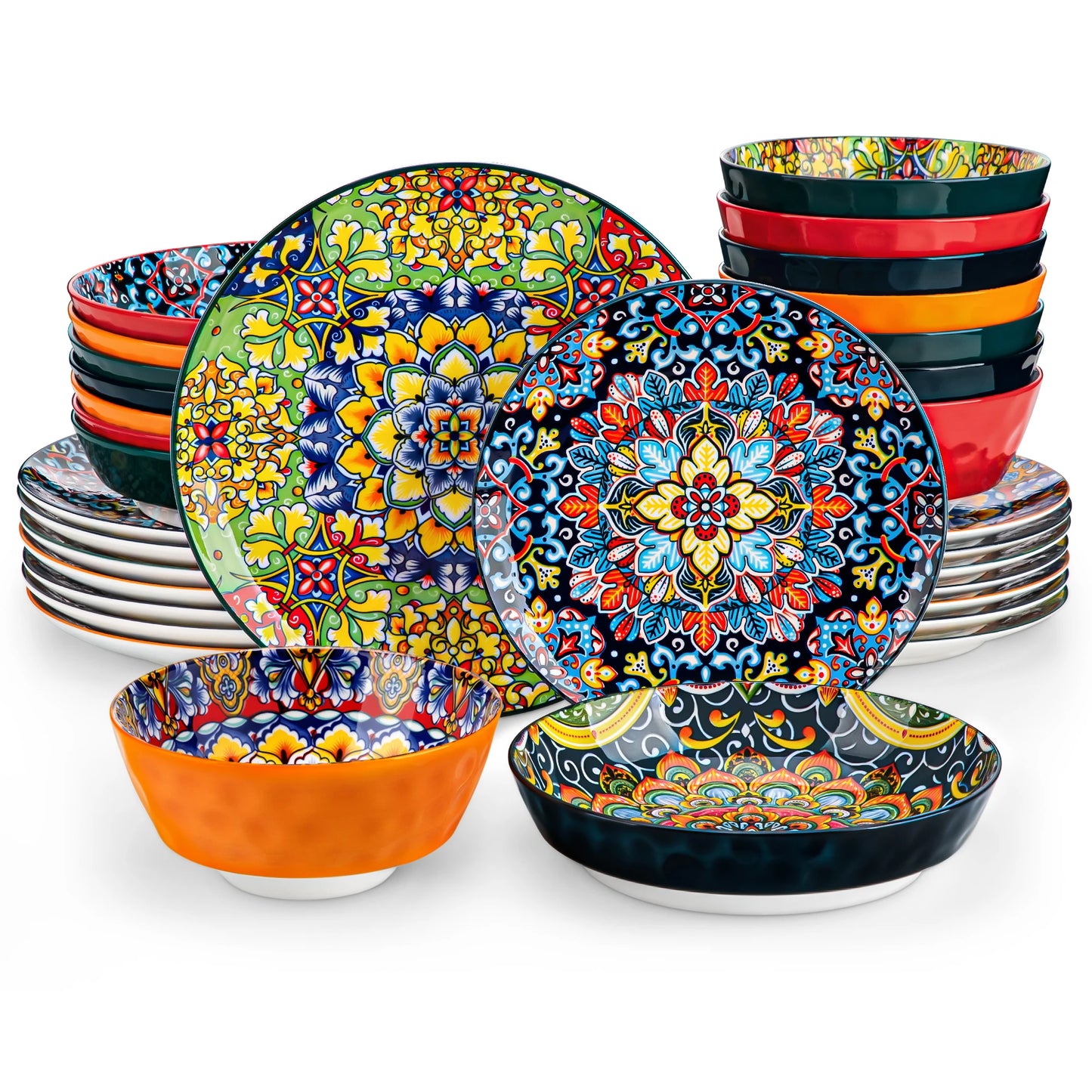 Vancasso Stoneware Dinnerware Set Bohemian Style For 6 Dinner Plates Pasta Bowls