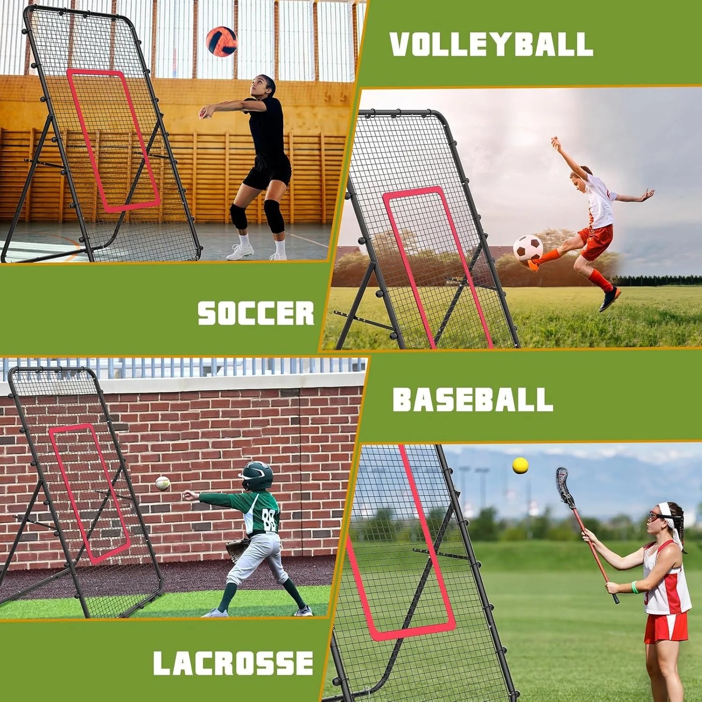 Adjustable 7x4ft Volleyball Net And Multi Sport Rebounder Lacrosse Soccer Tennis