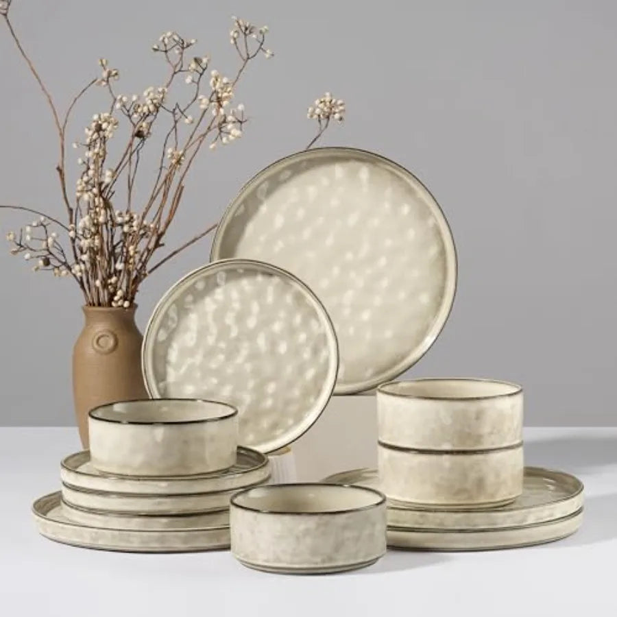 12 Piece Stoneware Dinnerware Set For 4 Plates And Bowls Ceramic