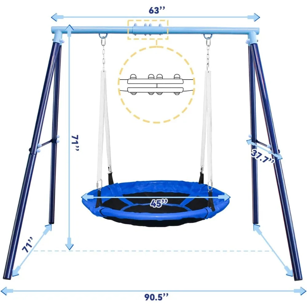 Heavy Duty 500lbs Saucer Swing Set - Outdoor Metal Frame Playground Equipment for Backyard, Includes 45'' Tree Swing & Adjustabl