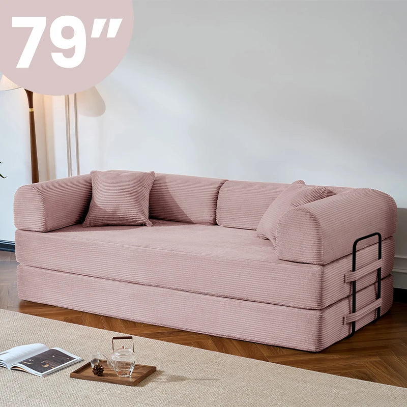 79 Inch Folding Sofa Bed Corduroy Upholstered Loveseat Sleeper For Living Room