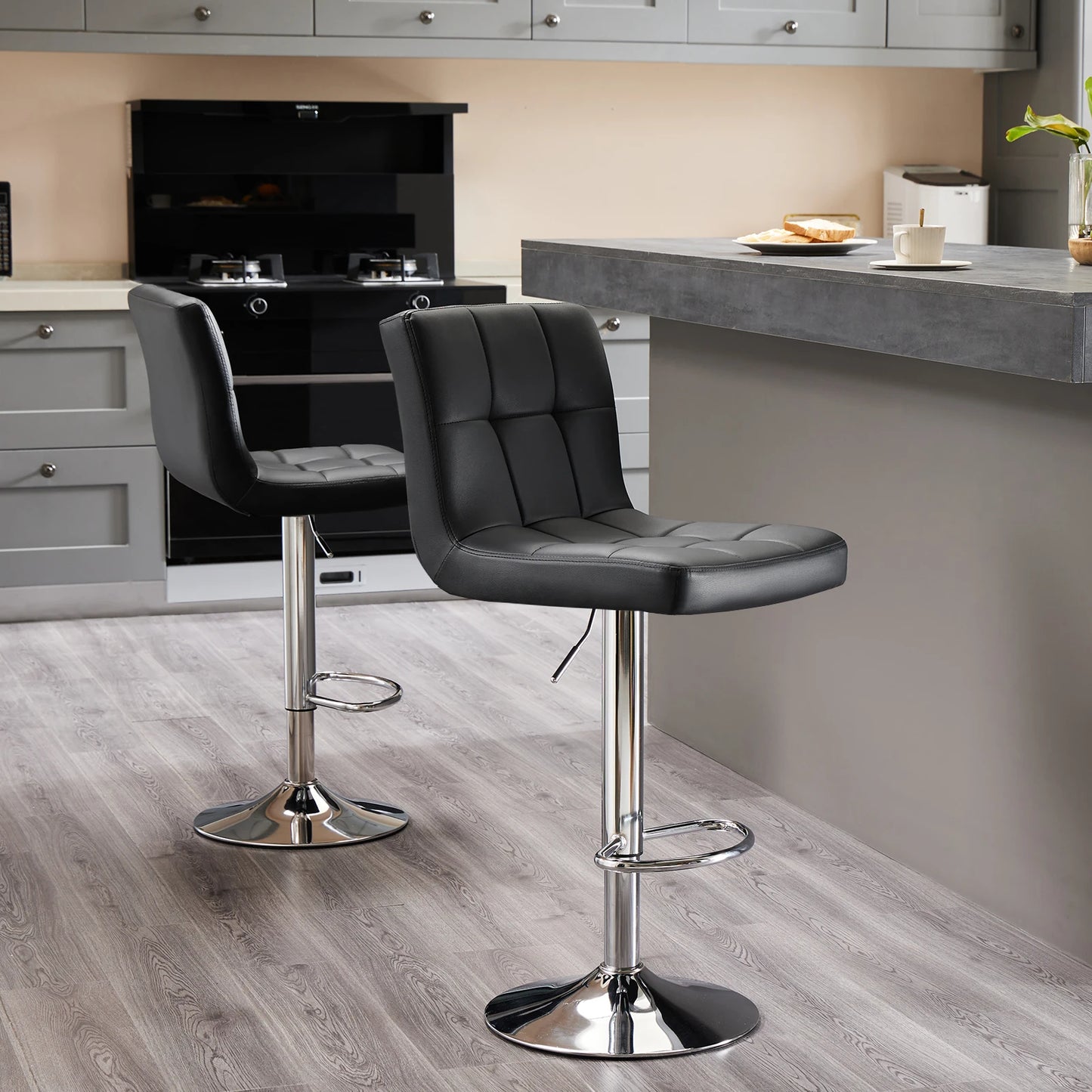 JHK PU Leather Bar Stools Set of 2 Counter Height Backrest SGS Certified