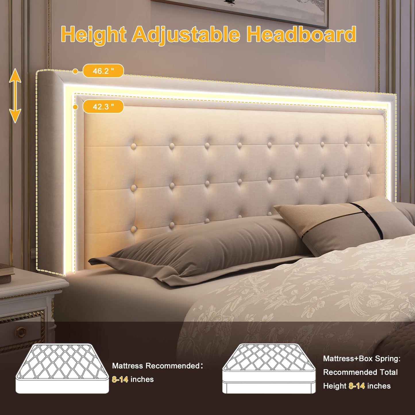 GEGOFORU Queen LED Bed Frame 4 Storage Drawers RGBW Headboard PU Upholstered