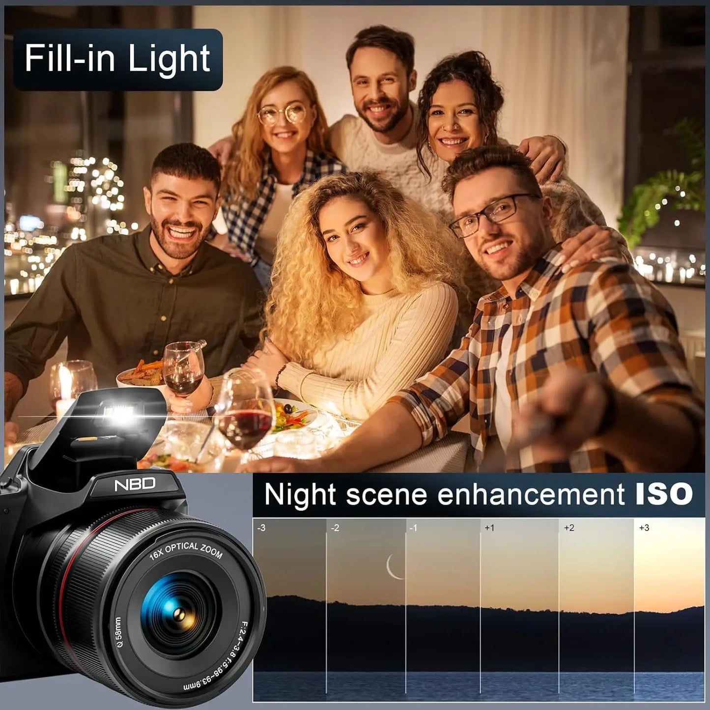 NBD 5K Digital Camera With 16x Optical Zoom WiFi App Control 180 Flip Screen