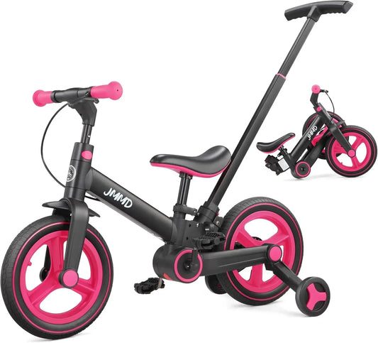 Toddler Bike With Push Handle 6 In 1 Foldable Bike Pedals Training Wheels