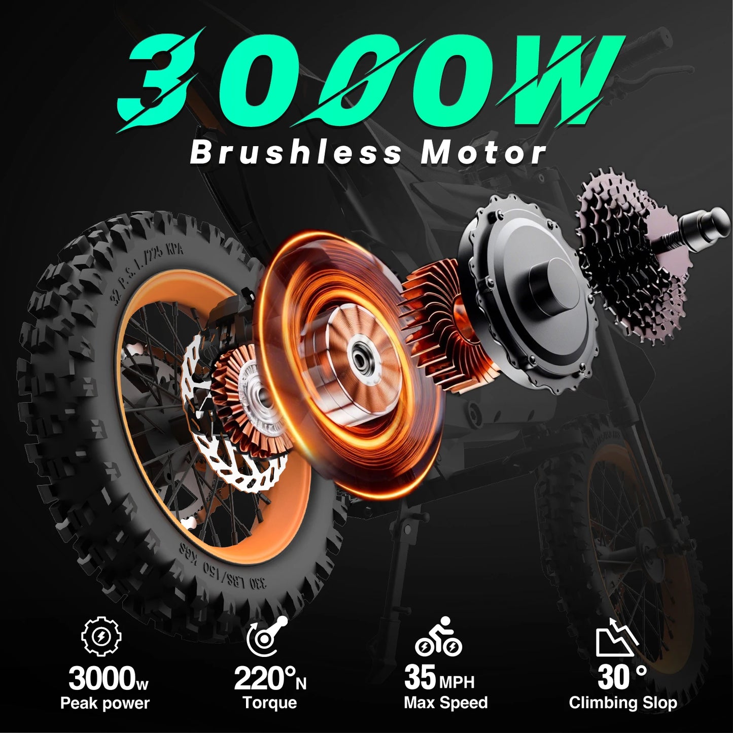 Pazolle 3000W Electric Dirt Bike With Hydraulic Brakes 48V 30Ah All Terrain