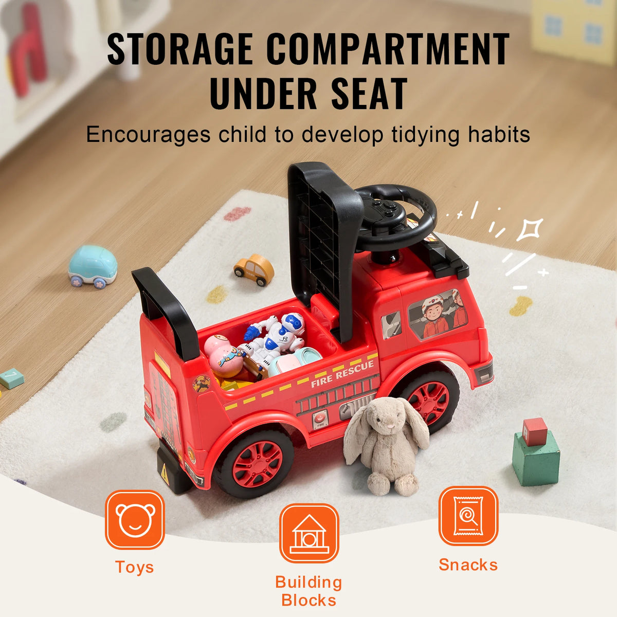SucceBuy Kids Ride On Car With Music Steering And Seat Storage