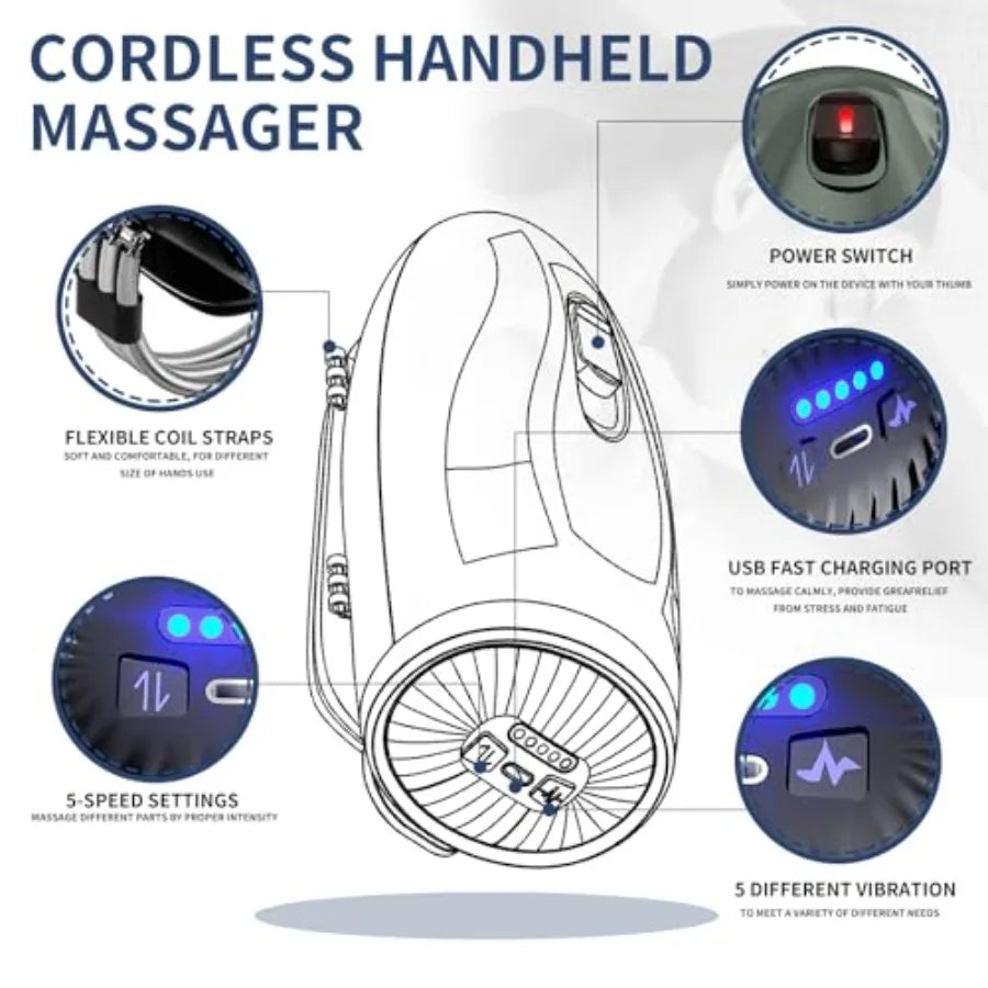 Cordless Handheld Massager 5 Speed Settings 5 Modes For Neck Arms Hands