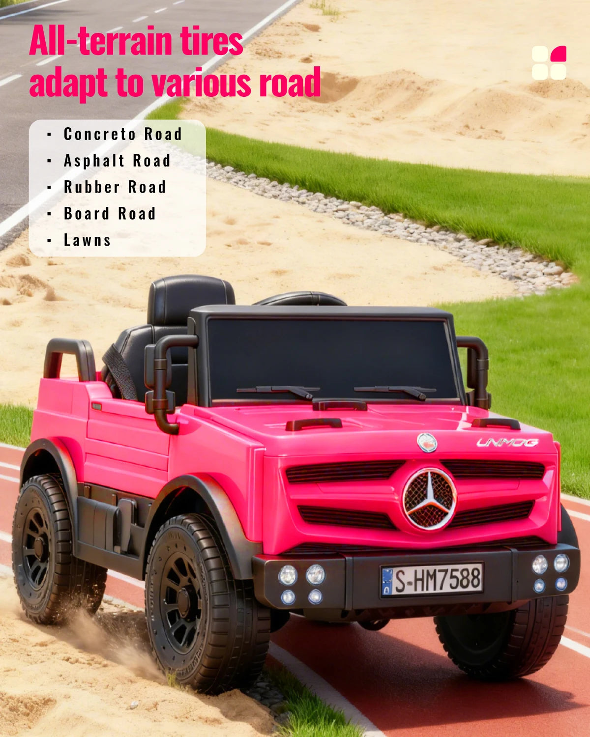 12V Mercedes Unimog Ride On Car For Kids Remote Control Led Lights Music Player