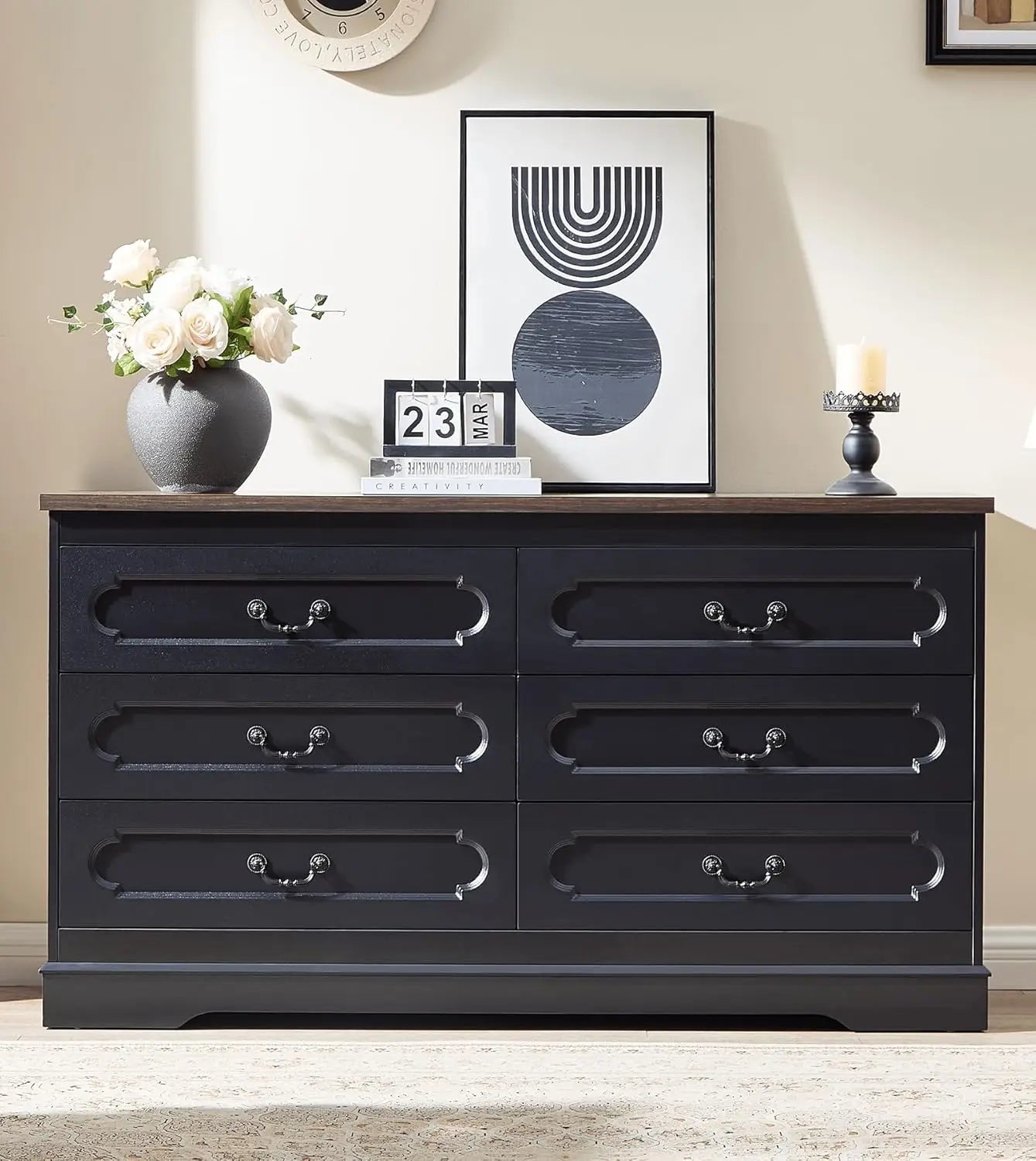 Farmhouse Cherry Wood Chest of Drawers for Bedroom Rustic Wide