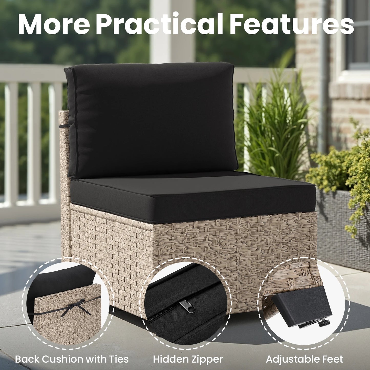 7 Piece All Weather Outdoor Rattan Patio Sofa Set With Tempered Glass Table
