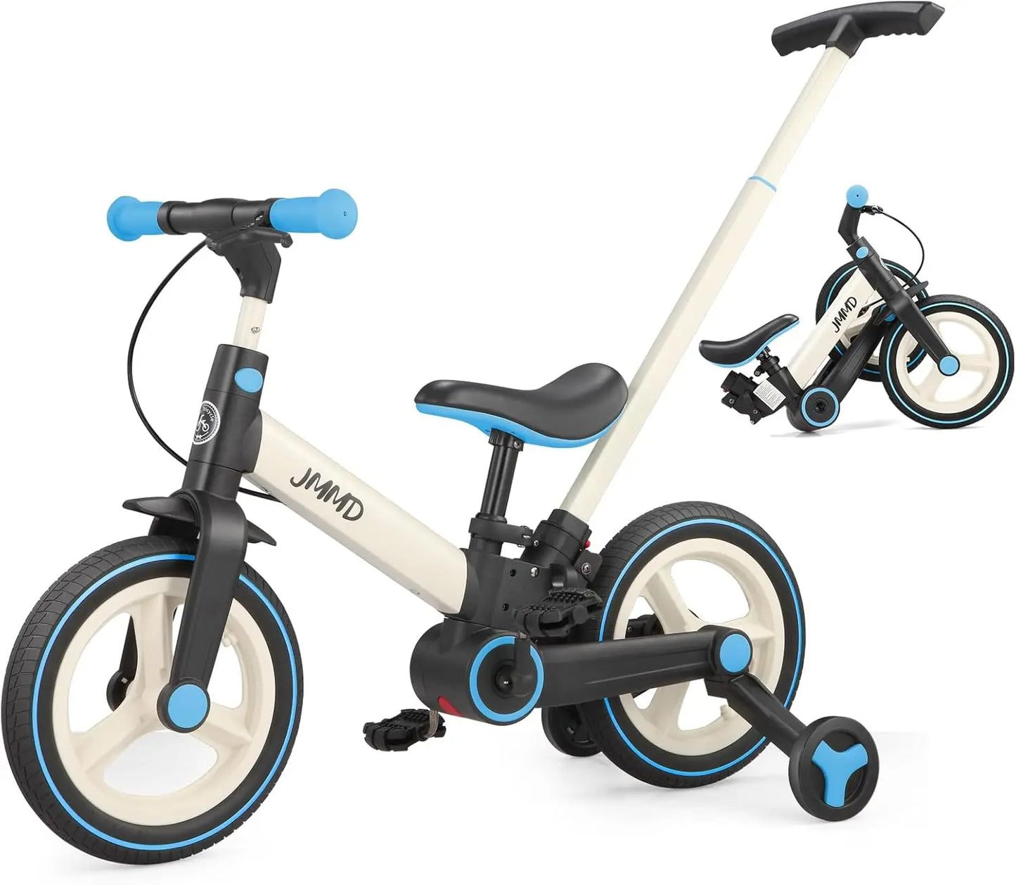 Toddler Bike With Push Handle 6 In 1 Foldable Bike Pedals Training Wheels