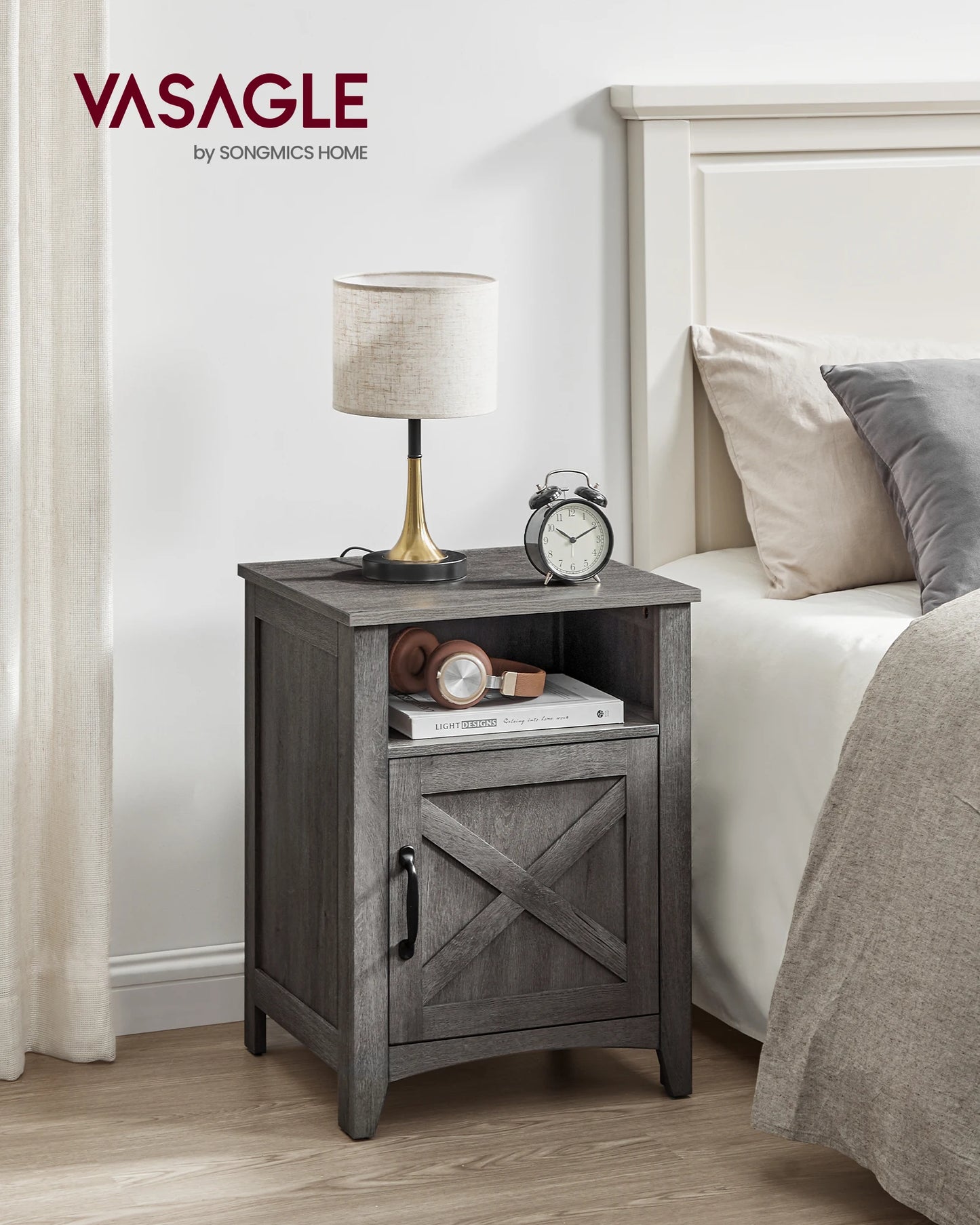 VASAGLE Farmhouse Nightstands With Barn Door Set Of 2