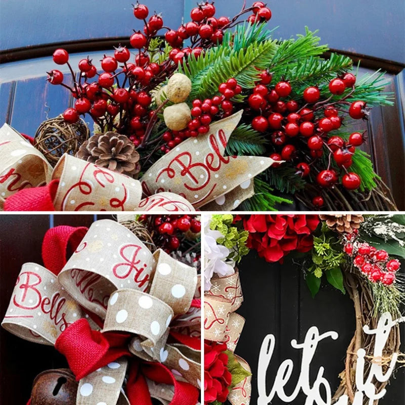 38cm Christmas Letter Wreath Door Hanging Red Fruit Rattan Circle Decoration