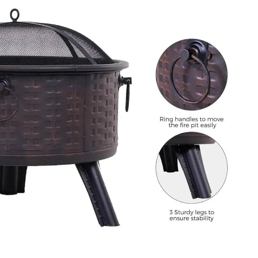 26 Inch Outdoor Wood Burning Fire Pit With Poker And Cover
