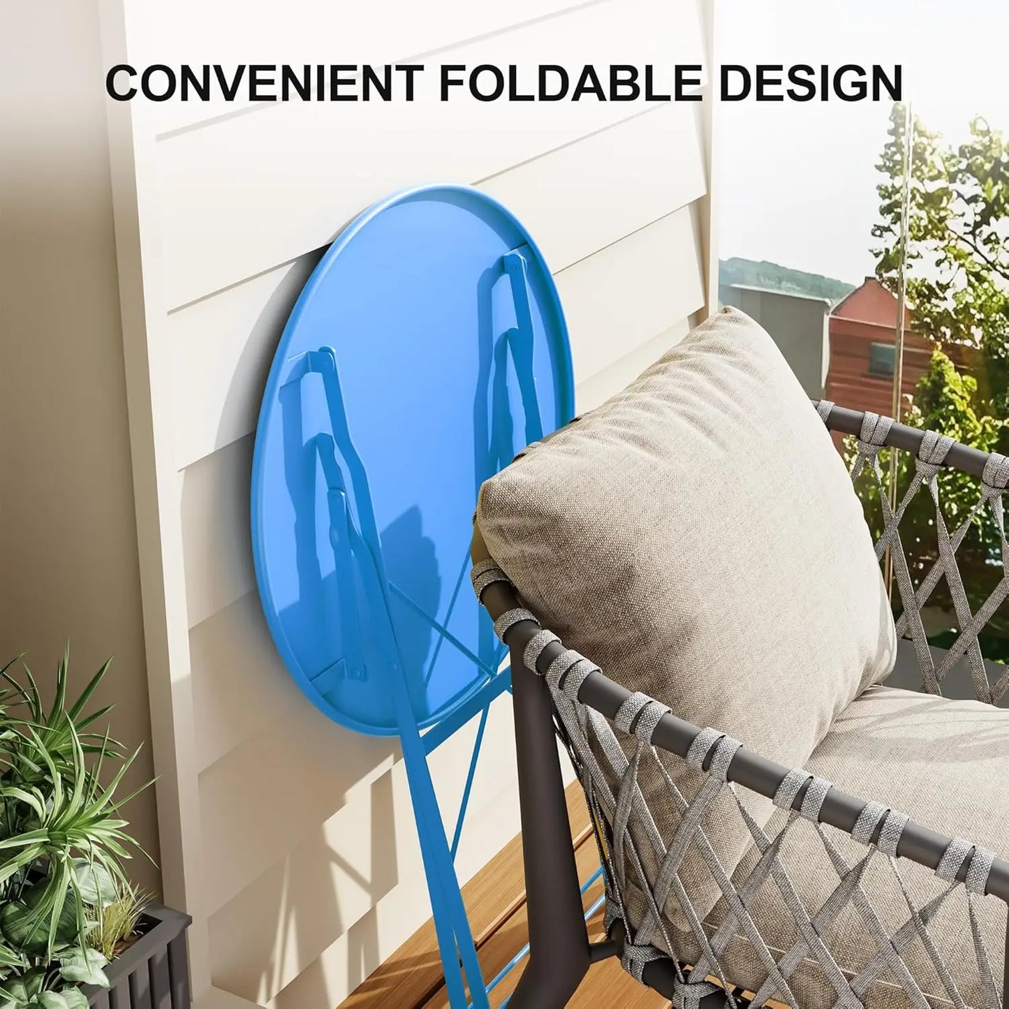 3-Piece Foldable Bistro Set, Outdoor Patio Furniture with Premium Frame, Table and 2 Chairs for Garden Balcony Blue