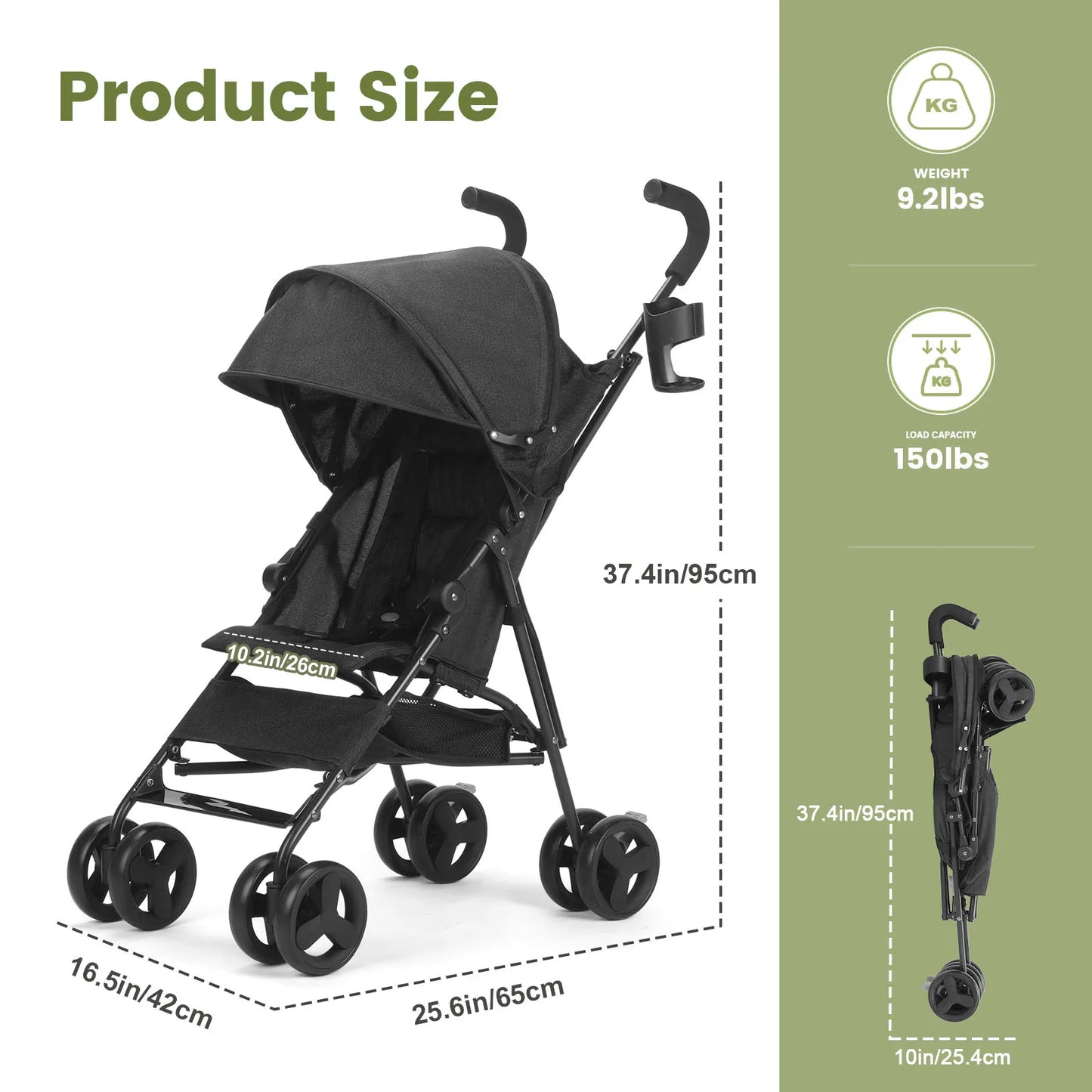 Lightweight Folding Kids Stroller Sit Or Lie Down Four Wheel