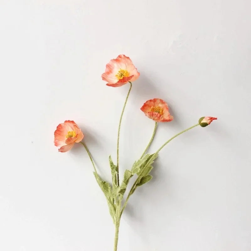 4 Head Poppy Artificial Flowers Bouquet For Home Decor Wedding Party Diy