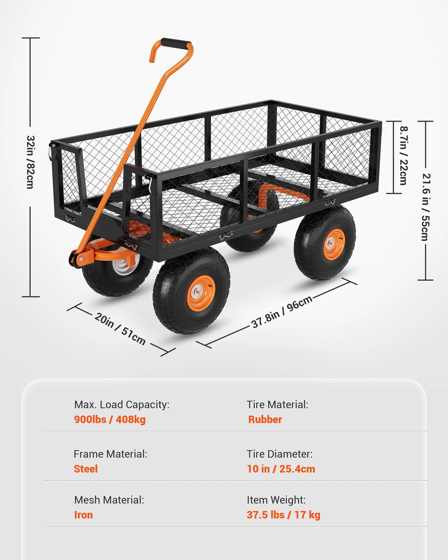 Heavy Duty Steel Garden Cart 1200 1400 Lbs Capacity 13 Inch Wheels