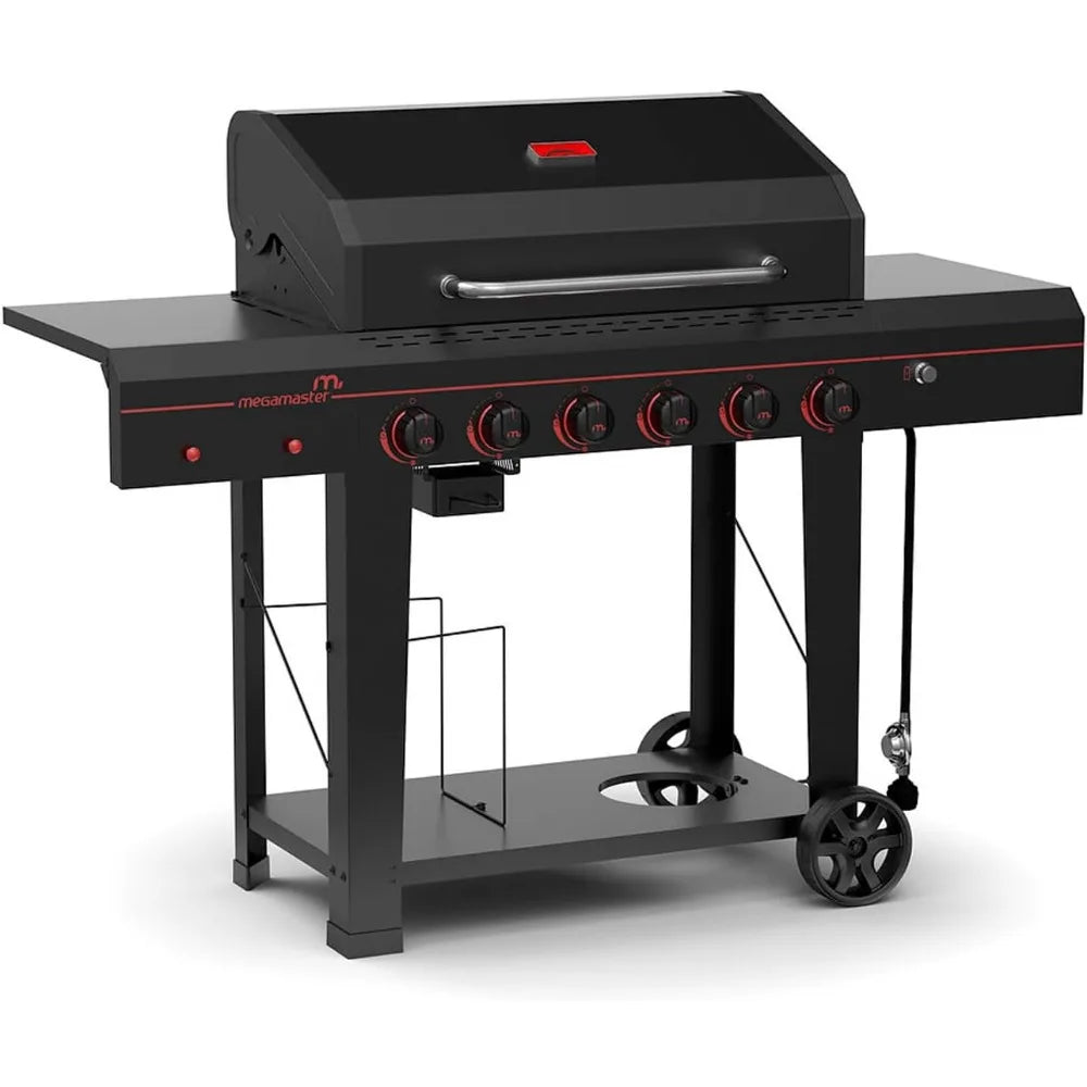 6 Burner Propane Gas Grill With Side Shelves And Hooks