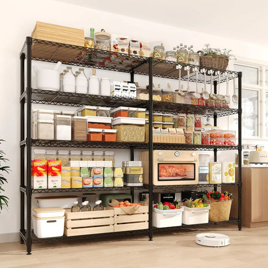 5 Tier Metal Wire Storage Rack L Shaped Industrial Shelving For Kitchen Pantry
