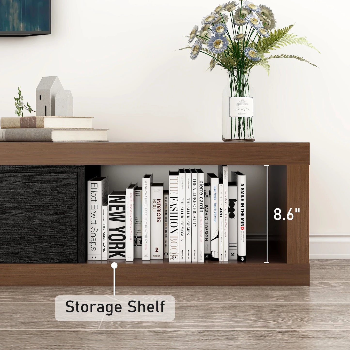 Extendable TV Stand for Up to 120"TV, 82-110'' Wood Reversible TV Media Console w/3 Drawers & Open Storage Shelf for Living Room