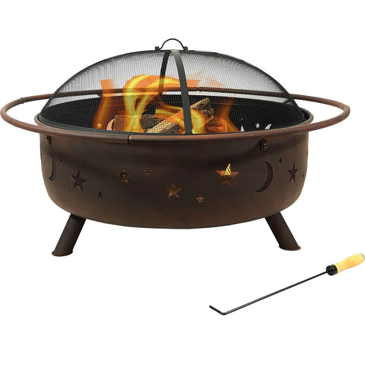 42 Inch Large Wood Burning Fire Pit With Round Spark Screen
