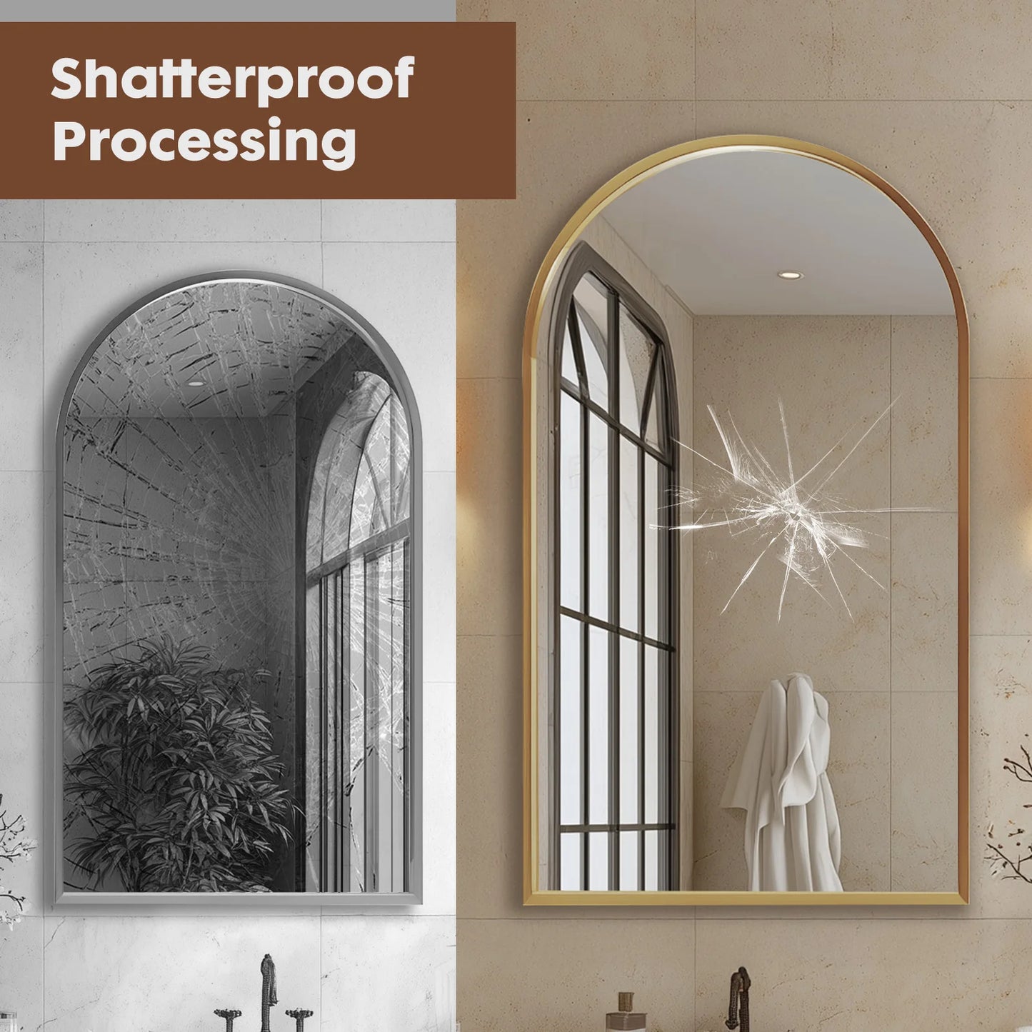 JHK 26x38 Arched Metal Framed Wall Mirror For Bathroom